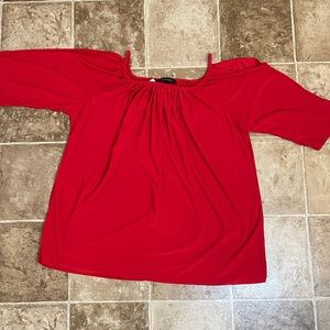 ASHLEY STEWART Cold Shoulder Red Blouse